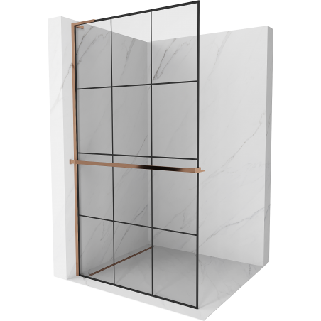 Mexen Kioto+ L paroi de douche avec étagère Walk-in 120 x 200 cm, motif grille noire, or rose - 800-120-123-60-77