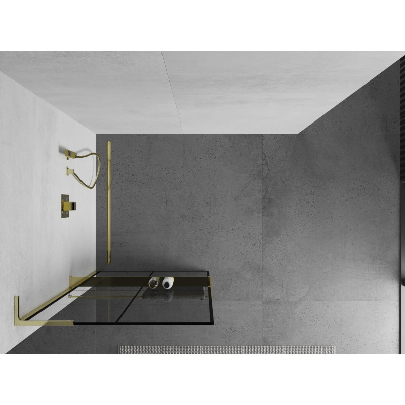 Mexen Kioto+ L dušisein riiuliga Walk-in 80 x 200 cm, must ruudustik, kuldne - 800-080-123-50-77