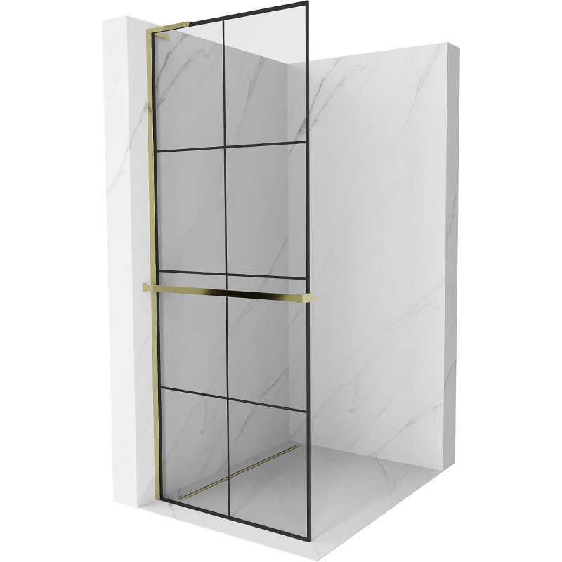 Mexen Kioto+ L dušisein riiuliga Walk-in 80 x 200 cm, must ruudustik, kuldne - 800-080-123-50-77