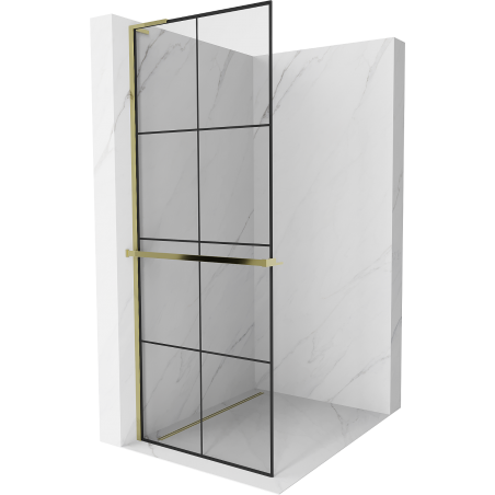 Mexen Kioto+ L dušisein riiuliga Walk-in 80 x 200 cm, must ruudustik, kuldne - 800-080-123-50-77