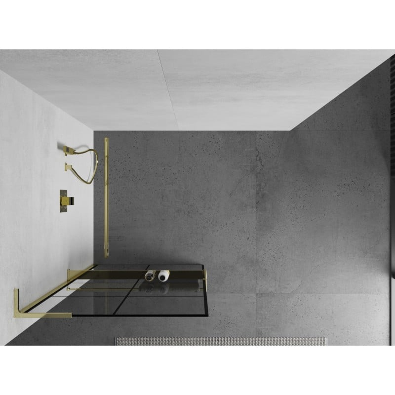 Mexen Kioto+ L paroi de douche avec étagère Walk-in 90 x 200 cm, grille noire, or - 800-090-123-50-77