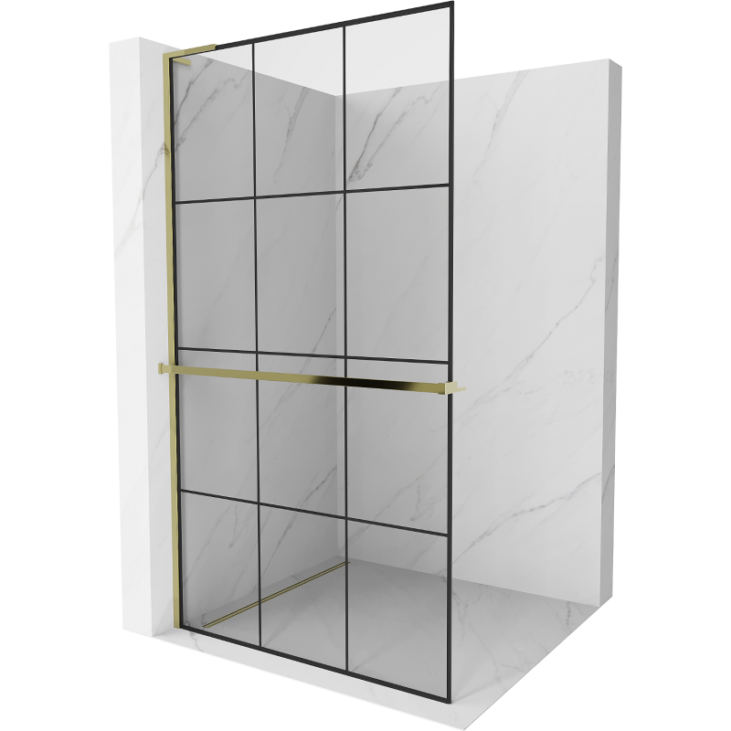 Mexen Kioto+ L Walk-in Shower Wall with Shelf 100 x 200 cm, Black Pattern, Gold - 800-100-123-50-77