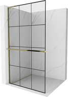Mexen Kioto+ L staklena pregrada sa policom Walk-in 120 x 200 cm, crni okvir, zlatna - 800-120-123-50-77