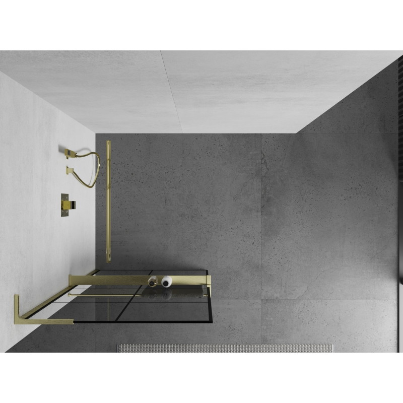 Mexen Kioto+ L dušisein riiuliga Walk-in 80 x 200 cm, must ruudustik, kuldne harjatud - 800-080-123-55-77