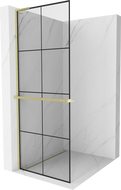 Mexen Kioto+ L staklena paravana s policom Walk-in 80 x 200 cm, crni rešetkasti uzorak, zlatno brušeno - 800-080-123-55-77