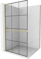 Mexen Kioto+ L zidna stijenka za tuš s policom Walk-in 100 x 200 cm, crna rešetka, zlatna brušena - 800-100-123-55-77