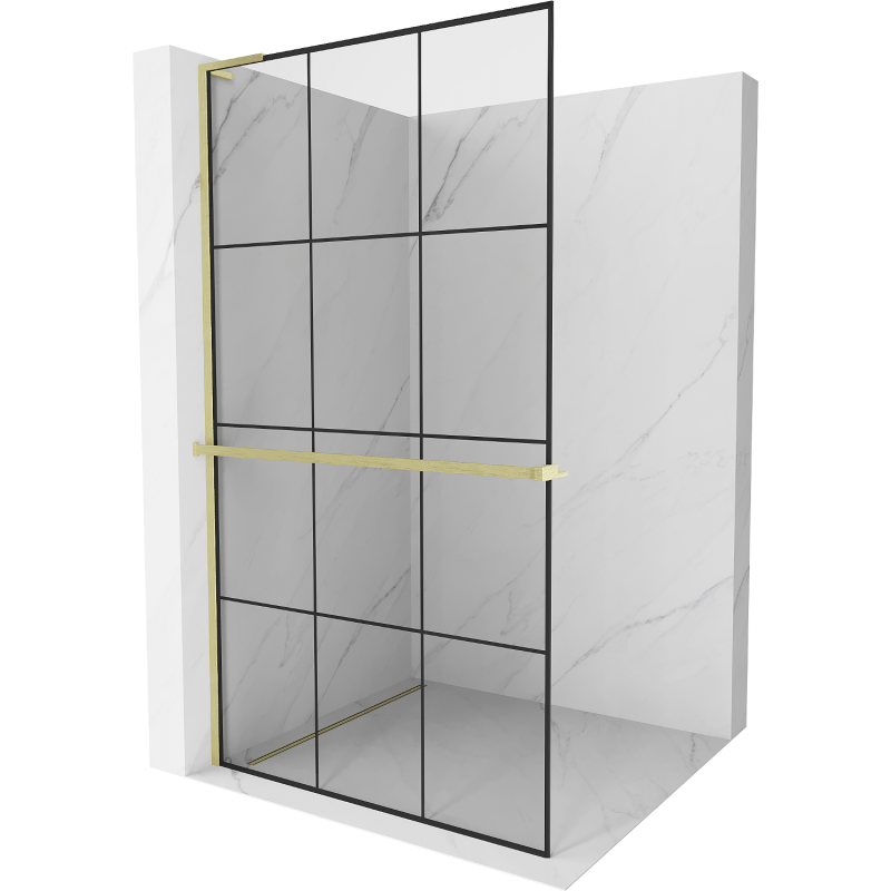 Mexen Kioto+ L paroi de douche avec étagère Walk-in 110 x 200 cm, grille noire, or brossé - 800-110-123-55-77