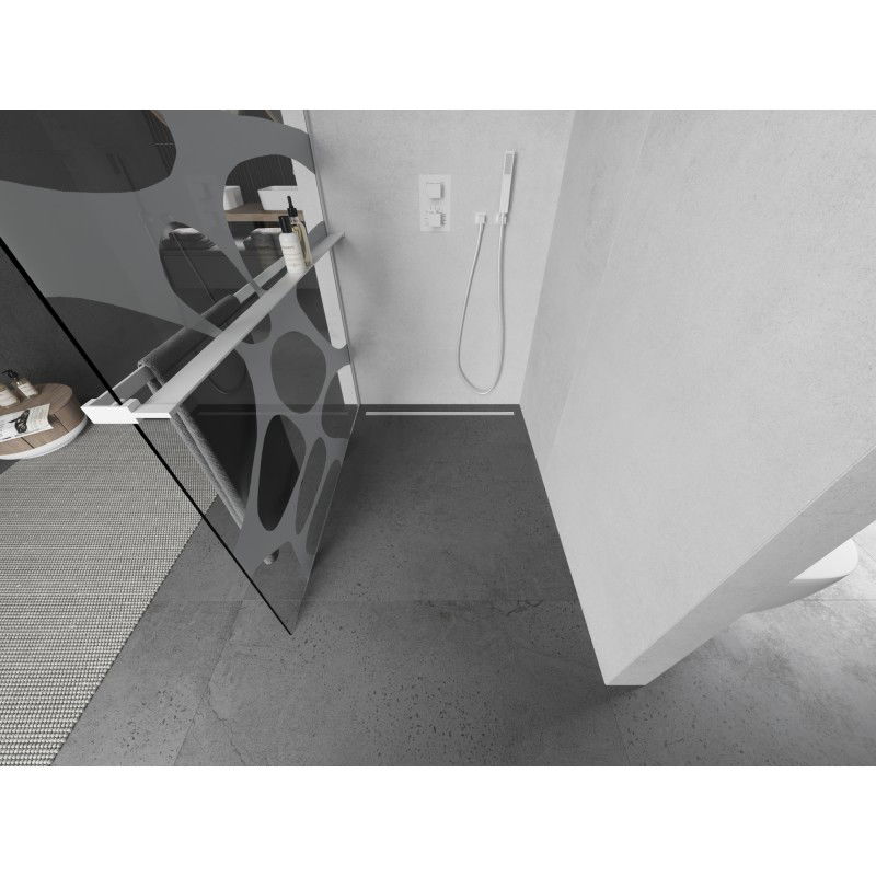 Mexen Kioto+ L duschvägg med hylla Walk-in 70 x 200 cm, vit våg, vit - 800-070-123-20-97