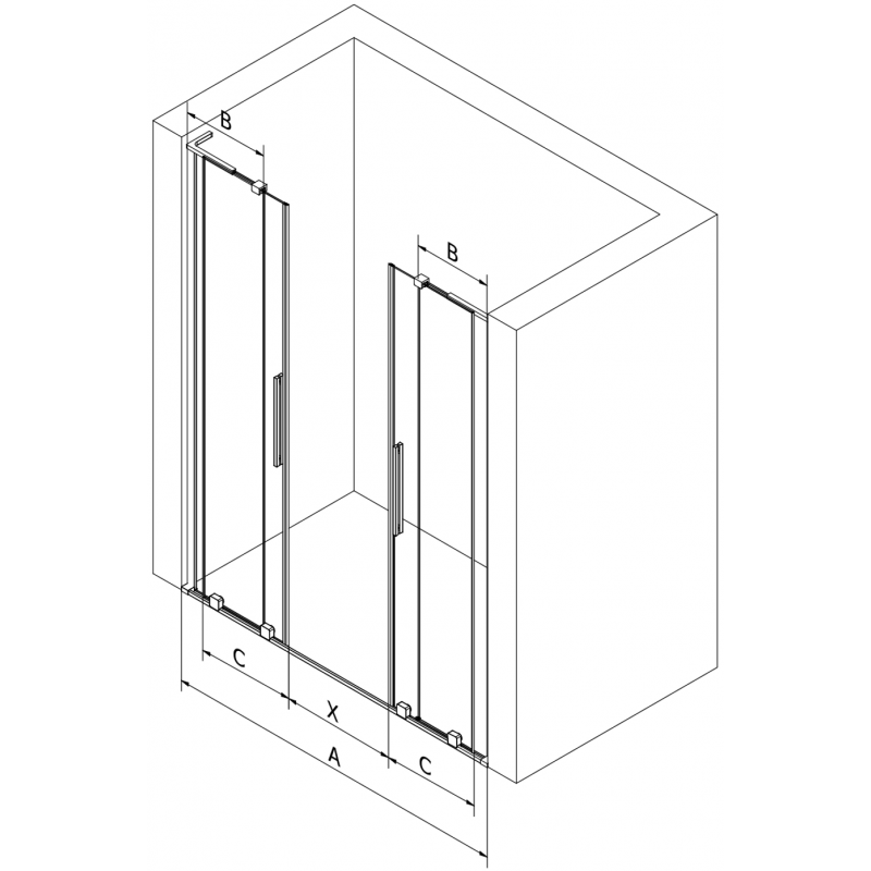 Mexen Velar L Duo drzwi prysznicowe rozsuwane 140 cm, transparent, czarne - 871-140-003-02-70