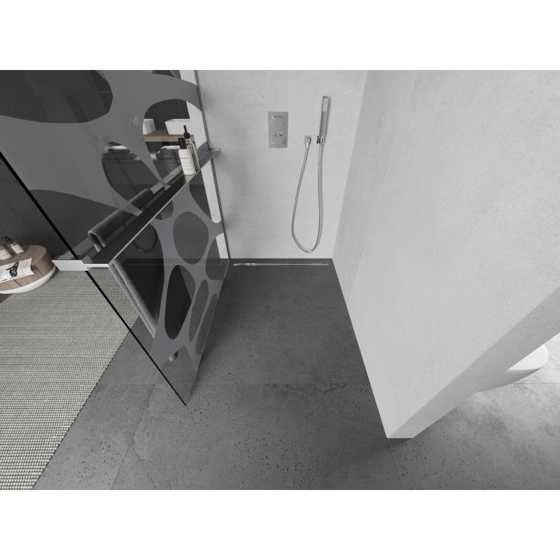 Mexen Kioto+ L Καμπίνα ντους με ράφι Walk-in 70 x 200 cm, λευκό κύμα, χρώμιο