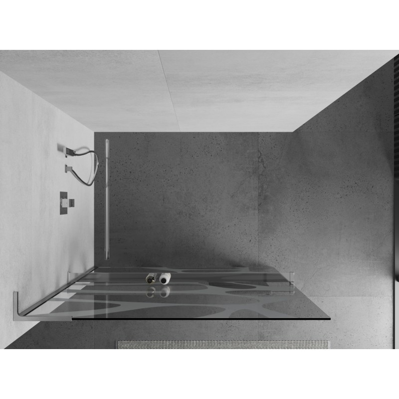 Mexen Kioto+ L ścianka prysznicowa z półką Walk-in 90 x 200 cm, biała fala, chrom - 800-090-123-01-97