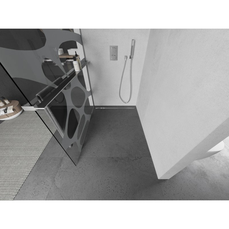 Mexen Kioto+ L tuš stena s polico Walk-in 100 x 200 cm, bela val, krom - 800-100-123-01-97