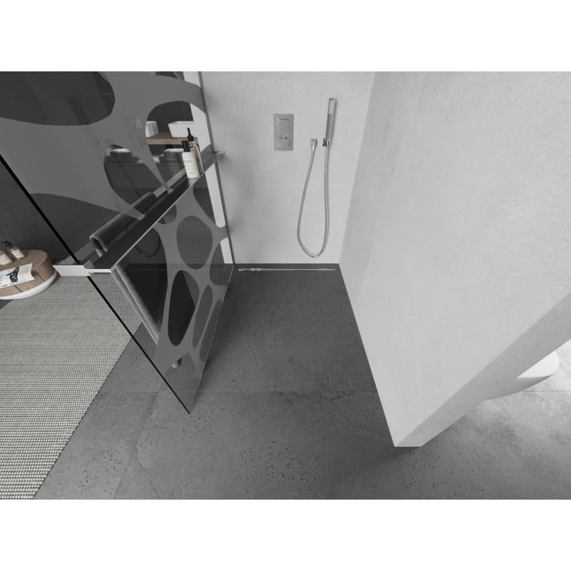 Mexen Kioto+ L parede de duche com prateleira Walk-in 110 x 200 cm, onda branca, cromado - 800-110-123-01-97