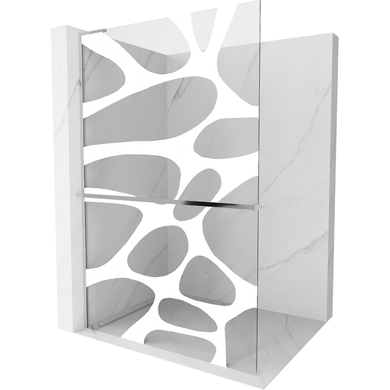 Mexen Kioto+ L parede de duche com prateleira Walk-in 110 x 200 cm, onda branca, cromado - 800-110-123-01-97