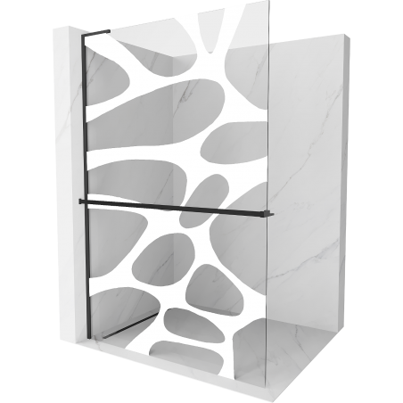 Mexen Kioto+ L shower wall with Walk-in shelf 80 x 200 cm, white wave, black - 800-080-123-70-97