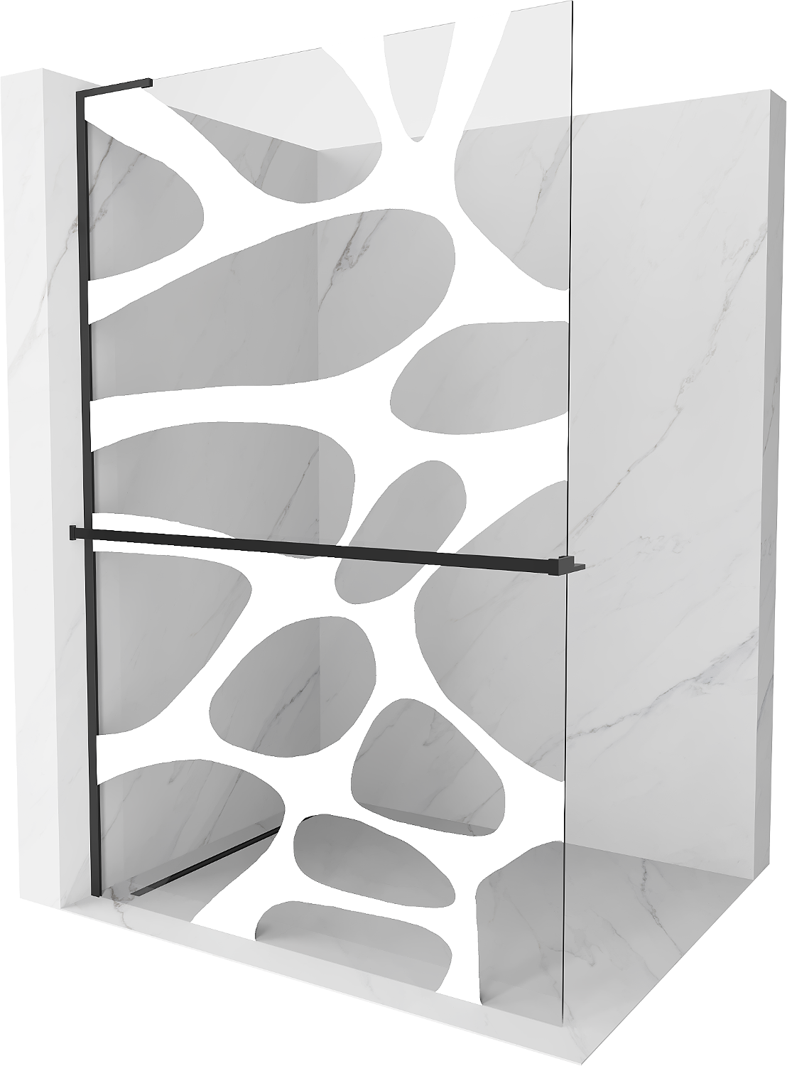 Mexen Kioto+ L ścianka prysznicowa z półką Walk-in 80 x 200 cm, biały wzór, czarna - 800-080-123-70-97