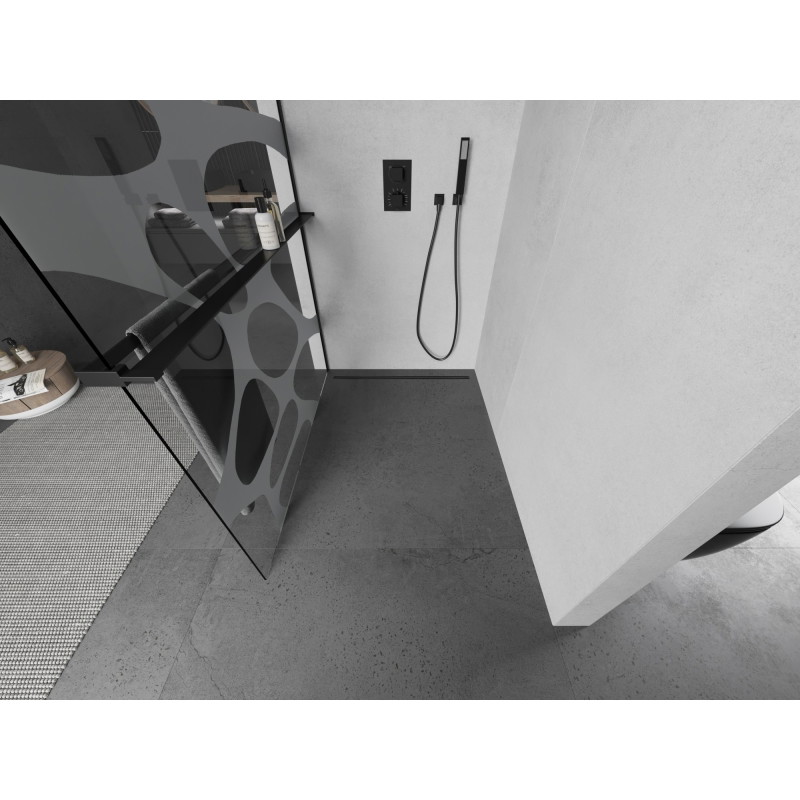 Mexen Kioto+ L dušisein riiuliga Walk-in 90 x 200 cm, valge laine, must - 800-090-123-70-97