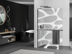 Mexen Kioto+ L Duschwand mit Regal Walk-in 100 x 200 cm, weiße Welle, schwarz - 800-100-123-70-97