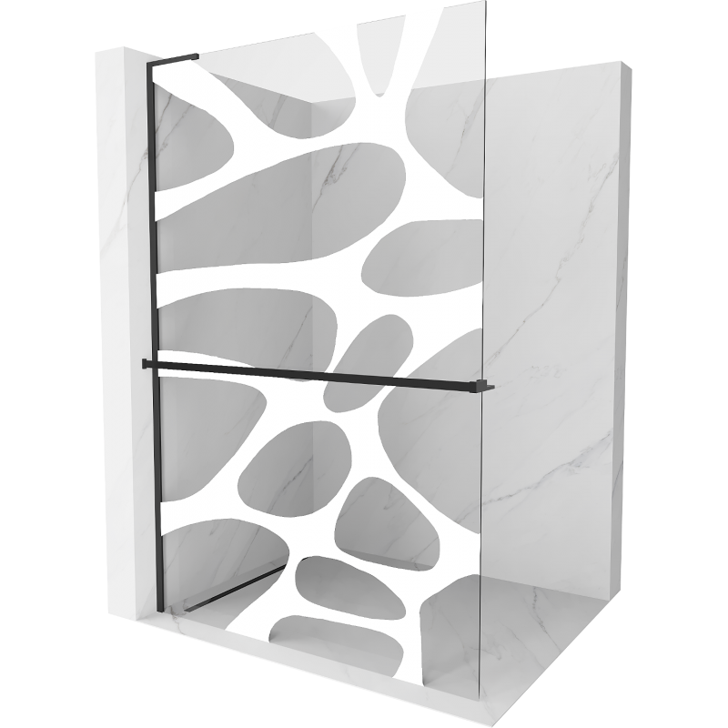 Mexen Kioto+ L parede de chuveiro com prateleira Walk-in 100 x 200 cm, onda branca, preta - 800-100-123-70-97