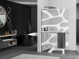 Mexen Kioto+ L zidni panel tuša s policom Walk-in 110 x 200 cm, bijeli val, četkana siva boja - 800-110-123-66-97