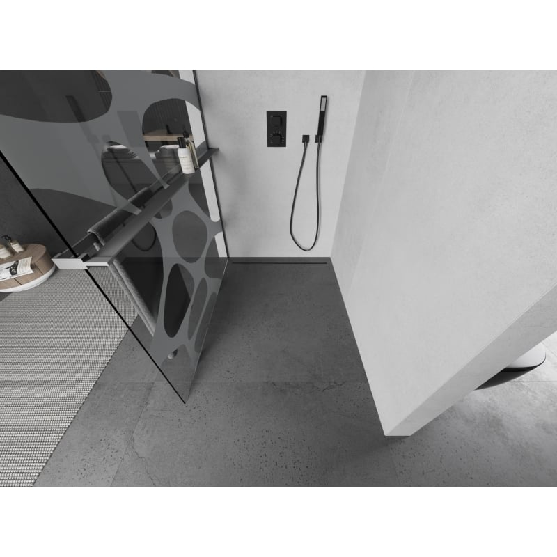 Mexen Kioto+ L dušisein koos Walk-in riiuliga 100 x 200 cm, valge laine, gun metal - 800-100-123-95-97