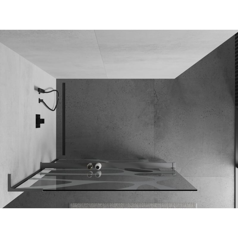 Mexen Kioto+ L dušisein koos Walk-in riiuliga 100 x 200 cm, valge laine, gun metal - 800-100-123-95-97