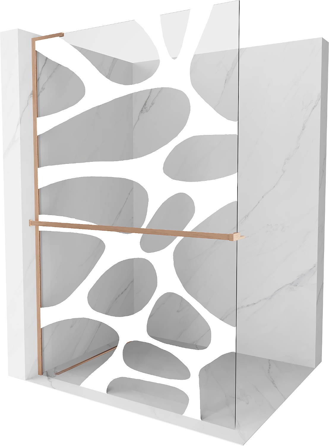 Mexen Kioto+ L ścianka prysznicowa z półką Walk-in 70 x 200 cm, biały wzór, miedź szczotkowana - 800-070-123-65-97