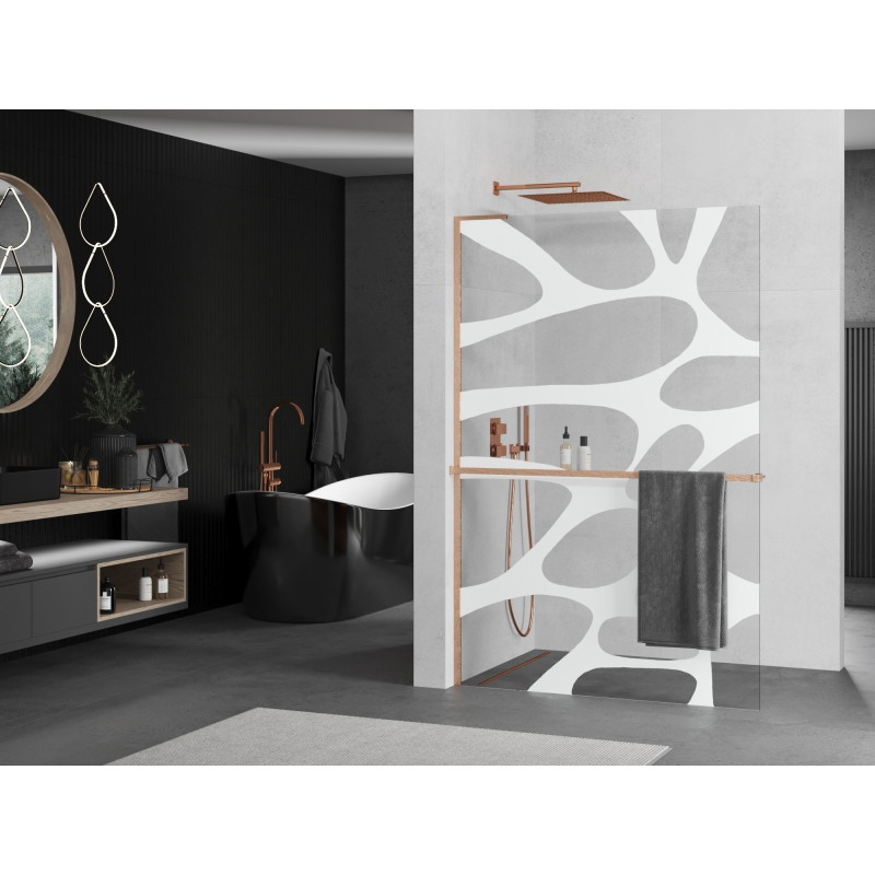Mexen Kioto+ L dušisein riiuliga Walk-in 90 x 200 cm, valge laine, harjatud vask - 800-090-123-65-97