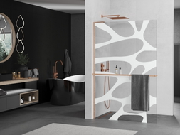 Mexen Kioto+ L dušisein riiuliga Walk-in 90 x 200 cm, valge laine, harjatud vask - 800-090-123-65-97