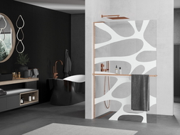 Mexen Kioto+ L Duschwand mit Regal Walk-in 120 x 200 cm, weiße Welle, gebürstetes Kupfer - 800-120-123-65-97