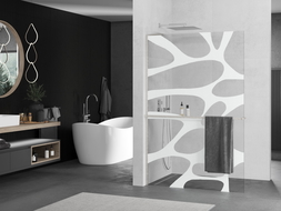 Mexen Kioto+ L Duschwand mit Regal Walk-in 70 x 200 cm, weiße Welle, gebürsteter Nickel - 800-070-123-97-97