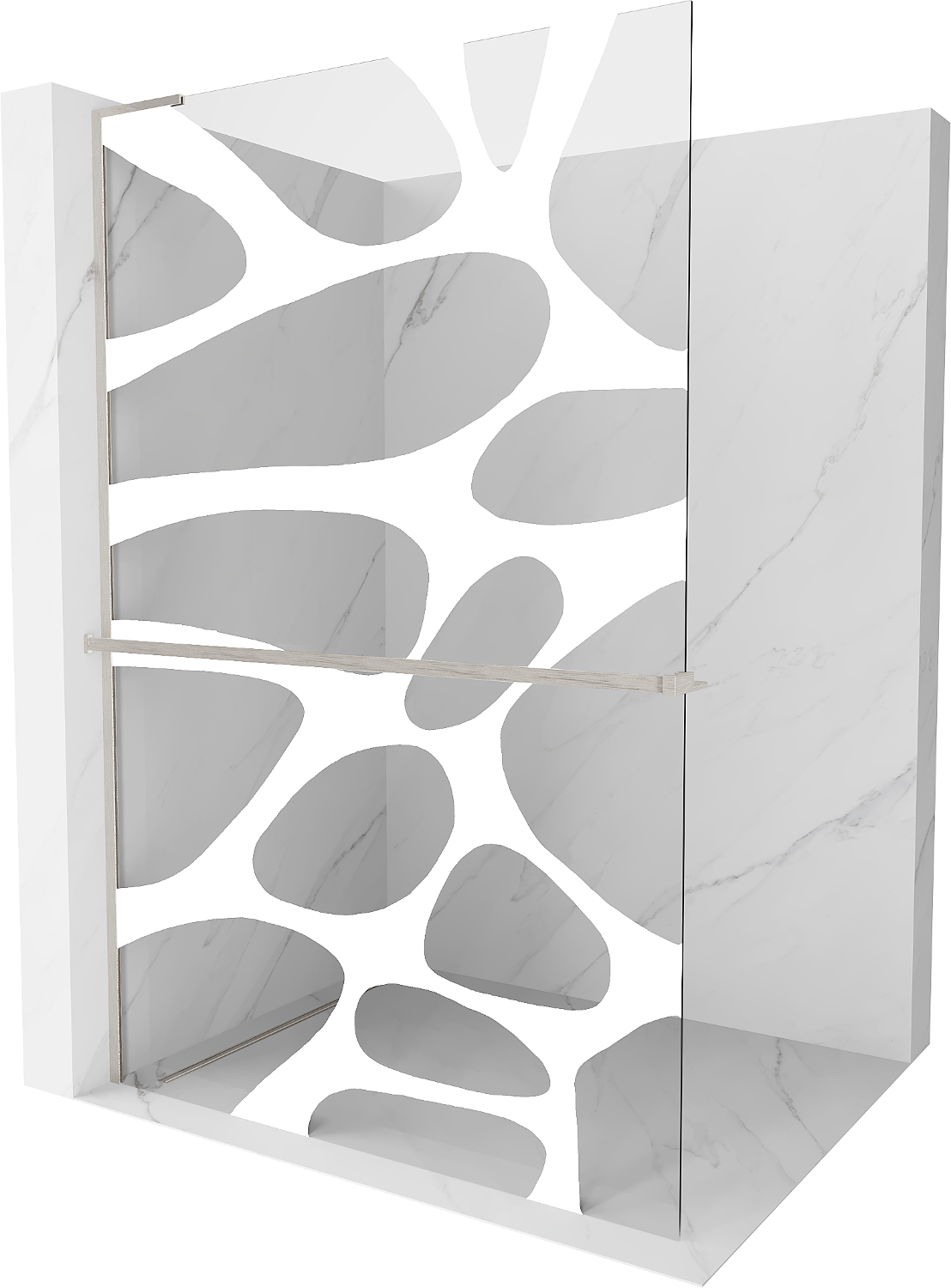Mexen Kioto+ L ścianka prysznicowa z półką Walk-in 70 x 200 cm, biały wzór, nikiel szczotkowany - 800-070-123-97-97