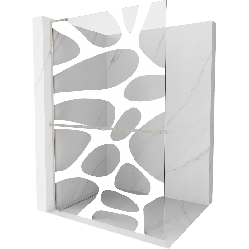 Mexen Kioto+ L ścianka prysznicowa z półką Walk-in 80 x 200 cm, biały wzór, nikiel szczotkowany - 800-080-123-97-97