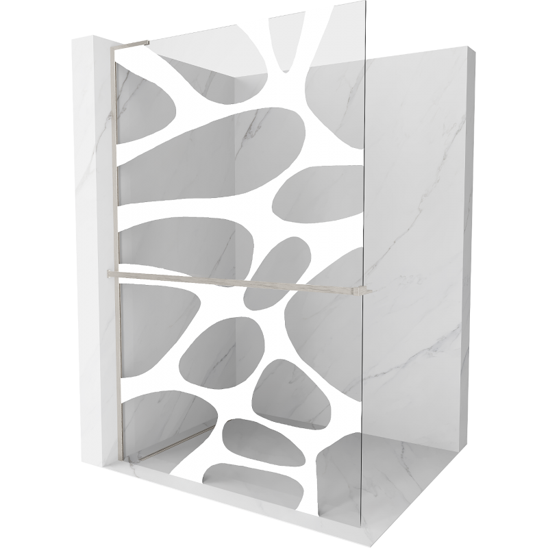 Mexen Kioto+ L ścianka prysznicowa z półką Walk-in 100 x 200 cm, biały wzór, nikiel szczotkowany - 800-100-123-97-97