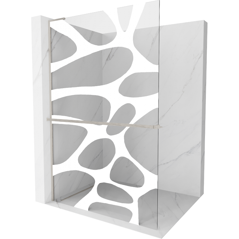 Mexen Kioto+ L parede de duche com prateleira Walk-in 120 x 200 cm, onda branca, níquel escovado - 800-120-123-97-97