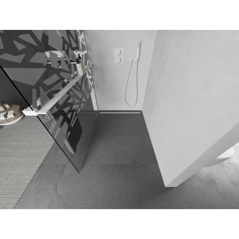 Mexen Kioto+ L parede de duche com prateleira Walk-in 90 x 200 cm, padrão branco, branco - 800-090-123-20-85