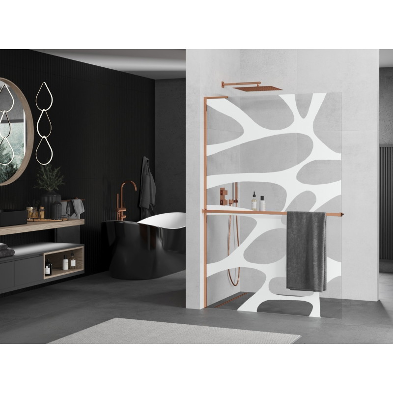 Mexen Kioto+ L dušisein riiuliga Walk-in 80 x 200 cm, valge laine, roosa kuld - 800-080-123-60-97