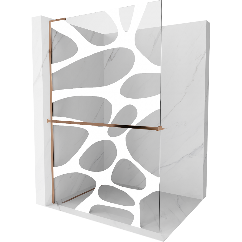 Mexen Kioto+ L Duschvägg med hylla Walk-in 90 x 200 cm, vit våg, rosa guld - 800-090-123-60-97