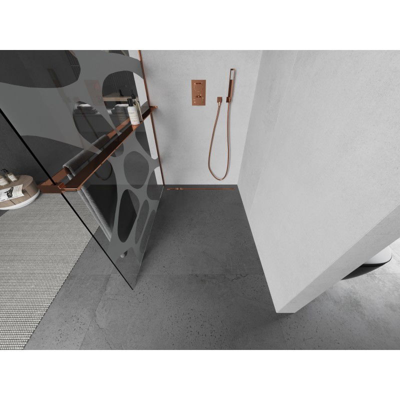 Mexen Kioto+ L Duschwand mit Ablage Walk-in 100 x 200 cm, weiße Welle, roségold - 800-100-123-60-97