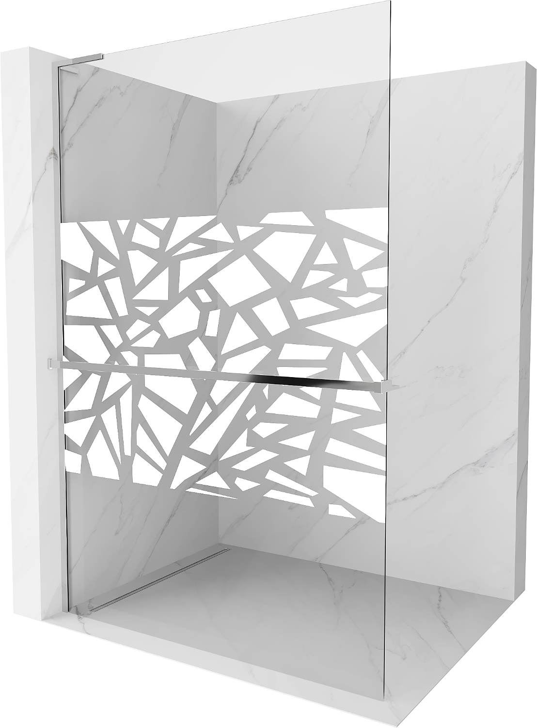 Mexen Kioto+ L ścianka prysznicowa z półką Walk-in 80 x 200 cm, biały wzór, chrom - 800-080-123-01-85