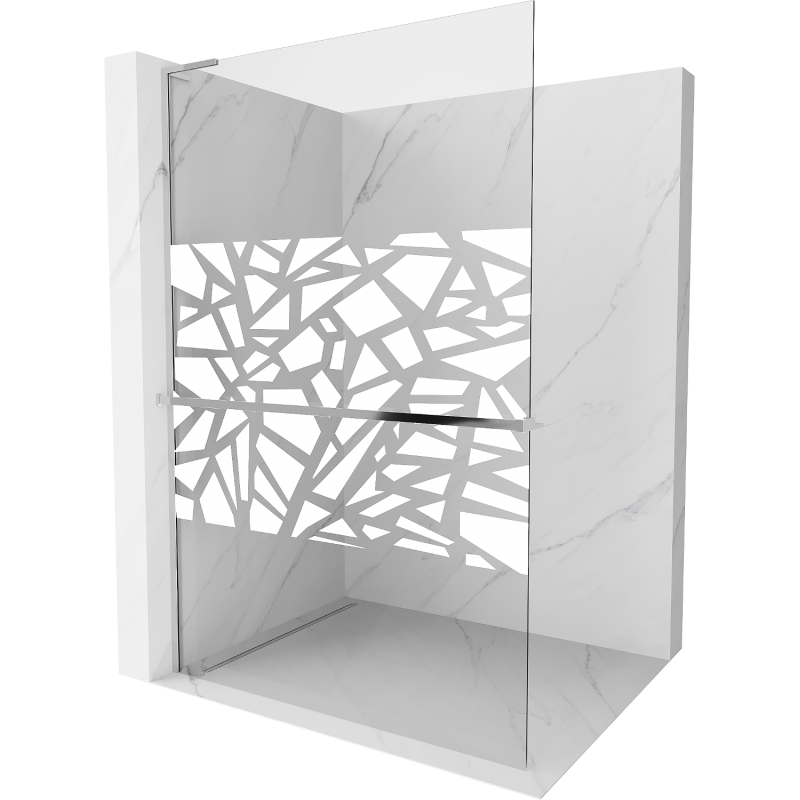 Mexen Kioto+ L duschvägg med hylla Walk-in 120 x 200 cm, vitt mönster, krom - 800-120-123-01-85