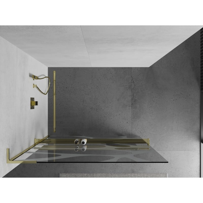 Mexen Kioto+ L duschvägg med hylla Walk-in 70 x 200 cm, vit våg, guld - 800-070-123-50-97
