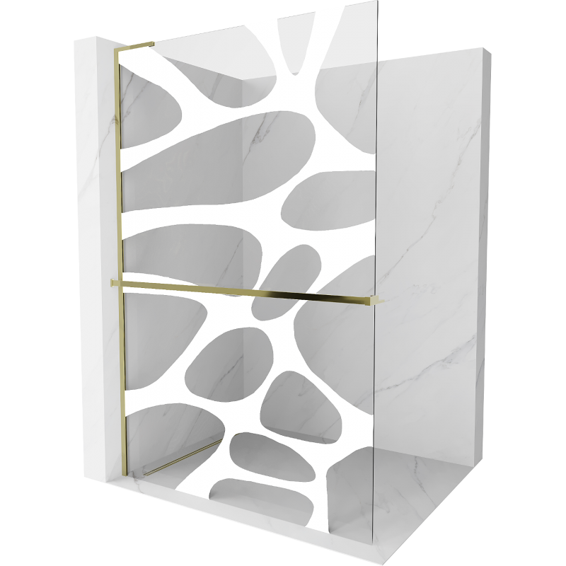 Mexen Kioto+ L Duschwand mit Regal Walk-in 70 x 200 cm, weiße Welle, Gold - 800-070-123-50-97