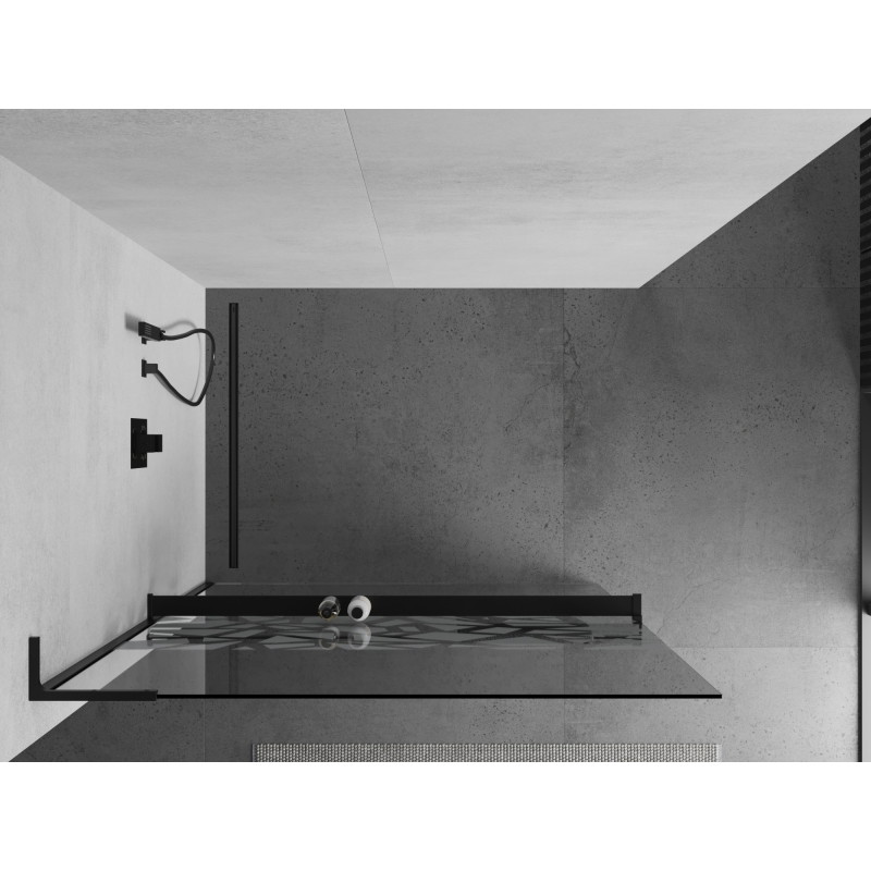 Mexen Kioto+ L Stijenka za tuširanje s policom Walk-in 70 x 200 cm, bijeli uzorak, crna - 800-070-123-70-85