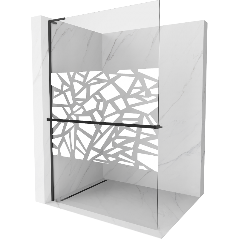Mexen Kioto+ L duschvägg med hylla Walk-in 70 x 200 cm, vitt mönster, svart - 800-070-123-70-85