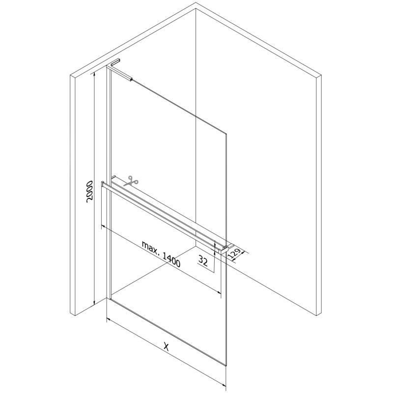 Mexen Kioto+ L Stijenka za tuširanje s policom Walk-in 70 x 200 cm, bijeli uzorak, crna - 800-070-123-70-85