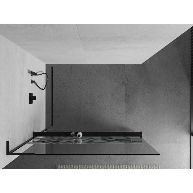Mexen Kioto+ L Cloison de douche avec étagère Walk-in 80 x 200 cm, motif blanc, noir - 800-080-123-70-85