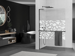 Mexen Kioto+ L paroi de douche avec étagère Walk-in 120 x 200 cm, motif blanc, noir - 800-120-123-70-85