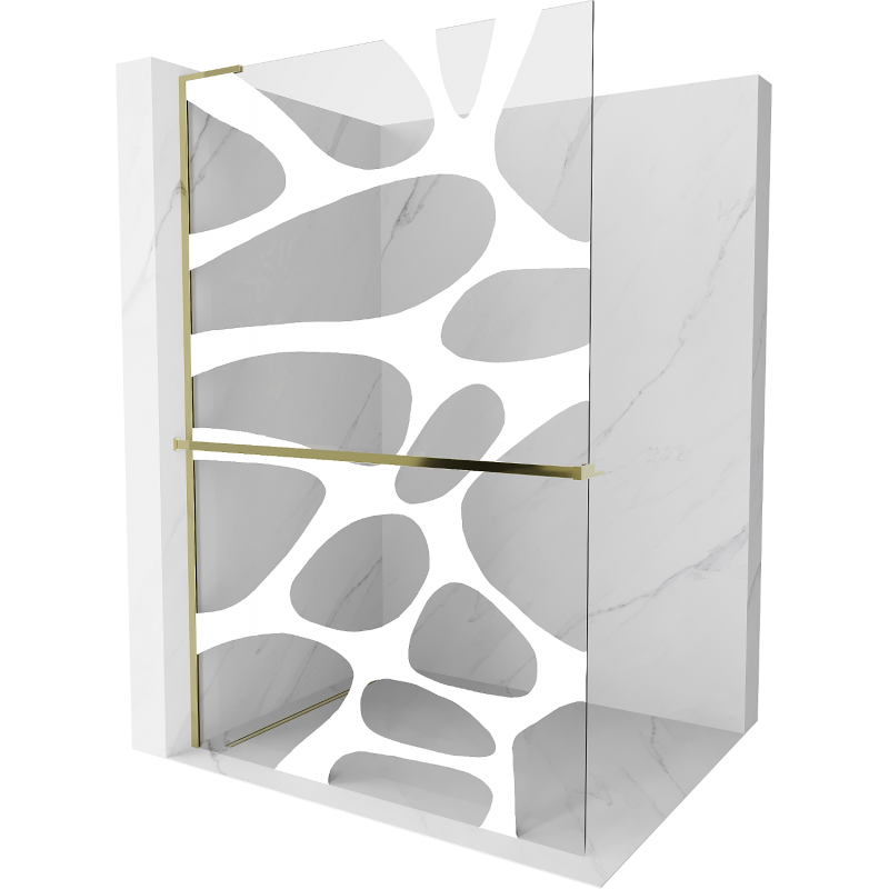 Mexen Kioto+ L paroi de douche avec étagère Walk-in 100 x 200 cm, vague blanche, or - 800-100-123-50-97