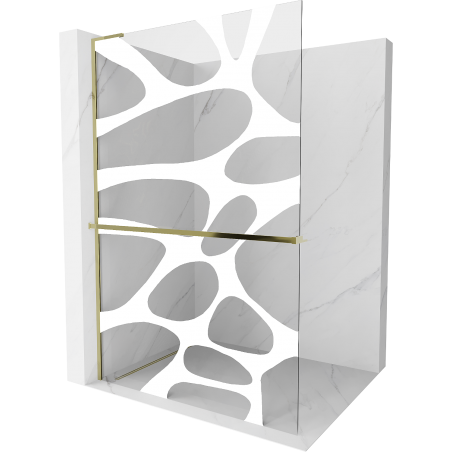 Mexen Kioto+ L shower panel with shelf Walk-in 100 x 200 cm, white wave, gold - 800-100-123-50-97